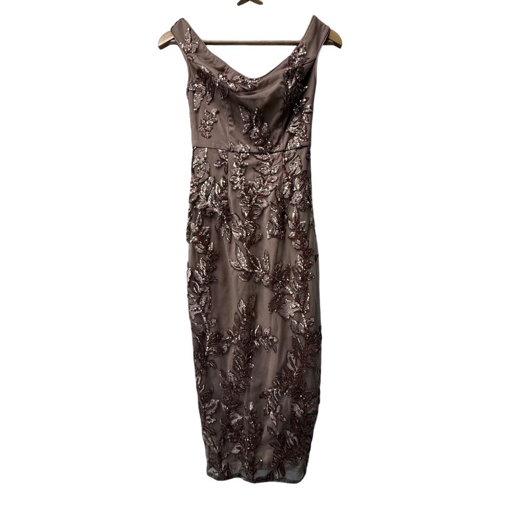 LIPSY LONDON mauve pink sequin embellished off shoulder formal cocktail dress